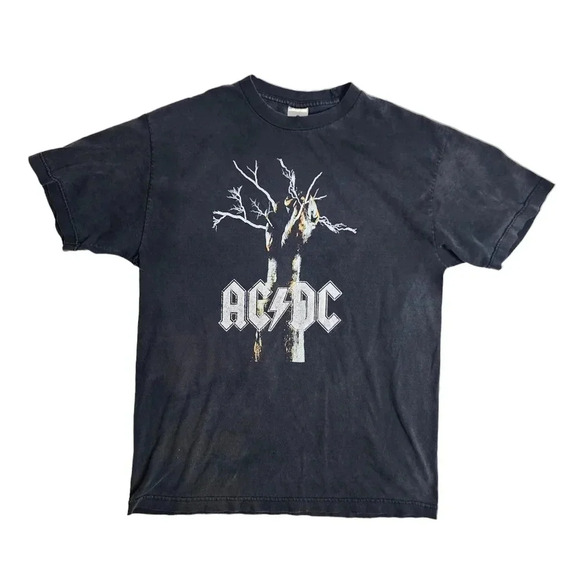 Vintage AC/DC Hand Lightning Shirt Size Large Distressed - Picture 1 of 6